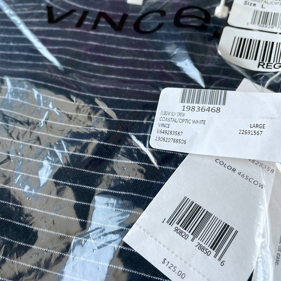 Vince Elbow Slv Crew Large -Coastal / Optic NWT - Picture 4 of 6